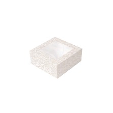 Cajas Pastelería Con Ventana Blanco y Dorado 16 x 16 x 8 cm. (Pack 50 Uds.) García de Pou - La Casa de Vesta